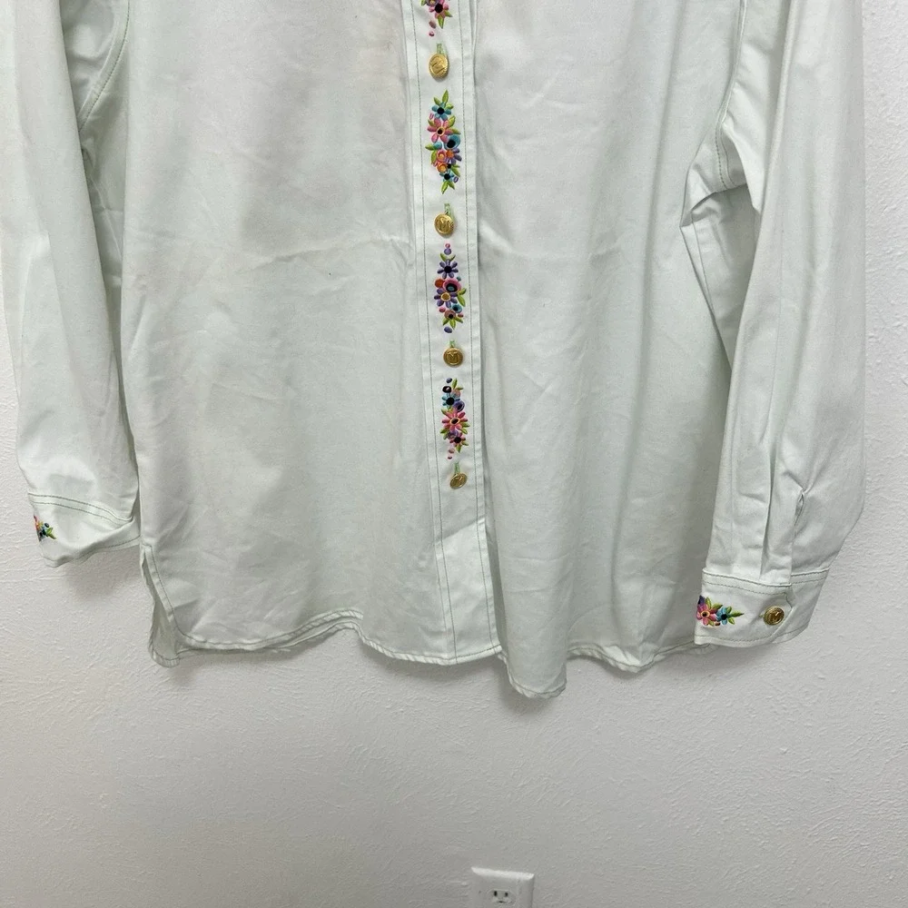 Bob Mackie Shimmery‎ Embroidered Kids Maypole Flowers White Shirt / Coat Wm's 1X